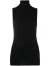 Majestic Soft Touch Viscose Sleeveless Turtleneck Top In Black