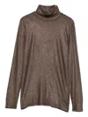 Majestic Fitted Brown Turtleneck Sweater With Subtle Shimmer In Brown
