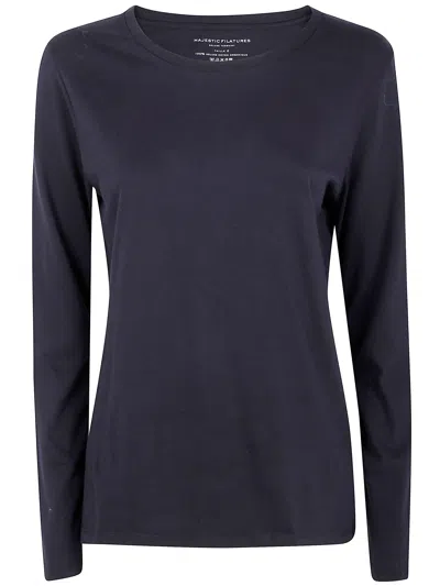 Majestic Round Neck Long Sleeve Sweater In Blue