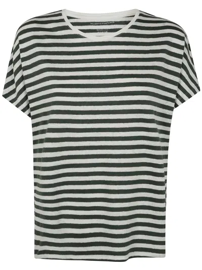 Majestic Round Neck Short Sleeves Sweater In Black