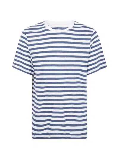 Majestic Striped Cotton And Linen T-shirt In Blue