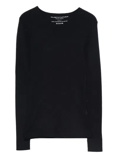 Majestic Round-neck Cashmere Top In Black