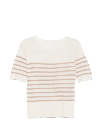 Majestic Round-neck Striped T-shirt In Neutral