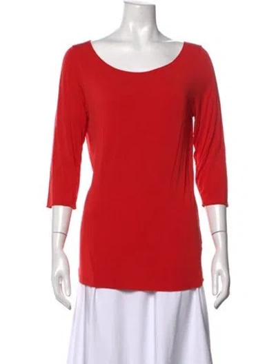 Pre-owned Majestic Scoop Neck Three-quarter Sleeve Top In Red
