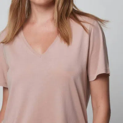 Majestic Semi Relaxed V-neck Top In Rose In Pink
