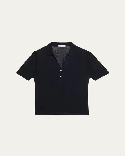 Majestic Semi-sheer Knit Polo Shirt In Blue