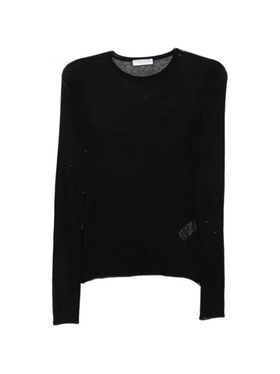 Majestic Semi-sheer Long-sleeve T-shirt In Black