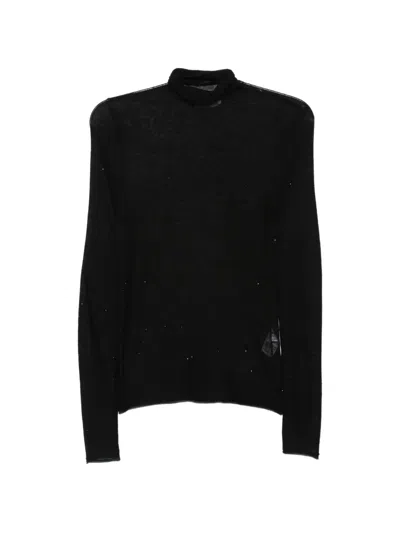 Majestic Semi-sheer Roll-neck T-shirt In Black