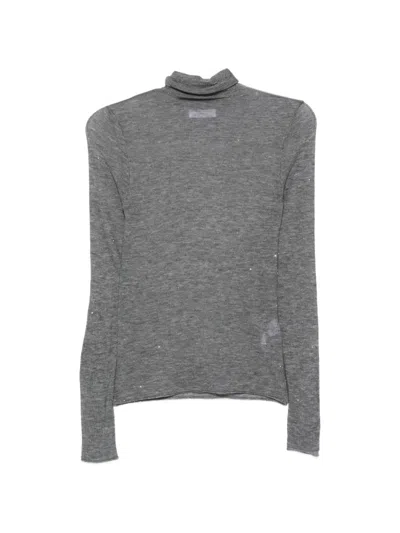 Majestic Sequin-embellished Roll-neck T-shirt In Gray