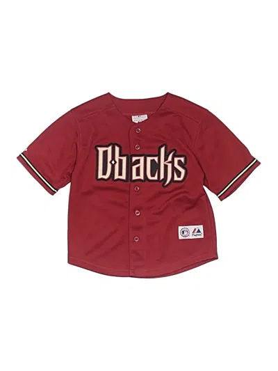 Pre-owned Majestic Kids' Short Sleeve Henley Shirt In Burgundy