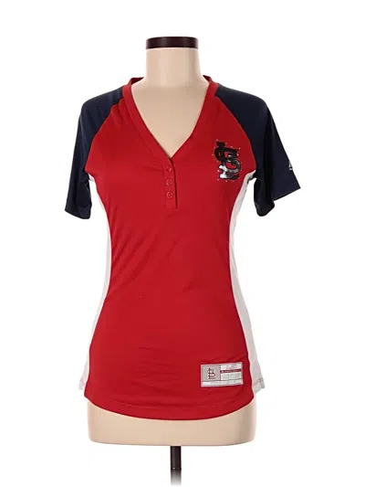 Pre-owned Majestic Short Sleeve Henley Shirt In Red