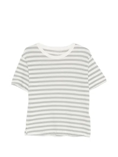 Majestic Short Sleeve Striped Crew Neck Sweater In Gray