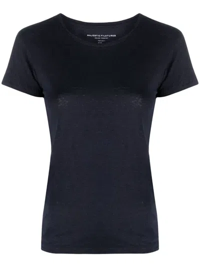 Majestic Short-sleeved Linen T-shirt In Blue