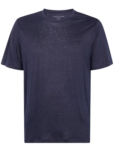 Majestic Short Sleeves Round Neck Sweater In Blue