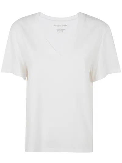 Majestic Short Sleeves V Neck Sweater In White