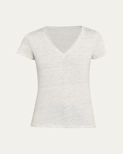 Majestic Short-sleeve Stretch Linen Top In Gray