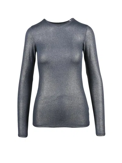 Majestic Silver/blue Shimmer Effect Long-sleeve Viscose-blend Top In Gray