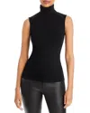 Majestic Soft Touch Viscose Sleeveless Turtleneck Top In Noir
