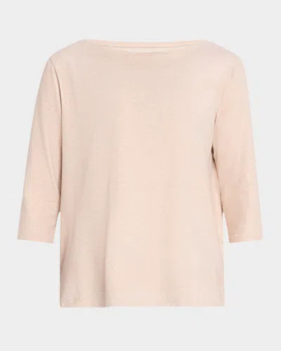 Majestic Soft Touch 3/4-sleeve Metallic Jersey T-shirt In Ecru Chine