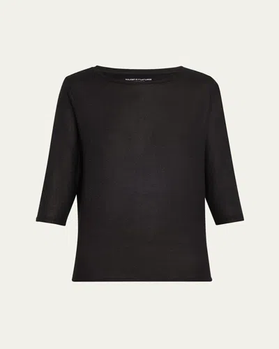 Majestic Soft Touch 3/4-sleeve Metallic Jersey T-shirt In St Metallic 34 Sleeve Boatneck