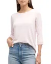 Majestic Soft Touch 3/4 Sleeve Pleat Back Crewneck In Petale In Multi