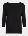 Majestic Three Quarter Sleeve Pleated Back Top In Noir