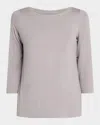 Majestic Three Quarter Sleeve Pleated Back Top In Plume