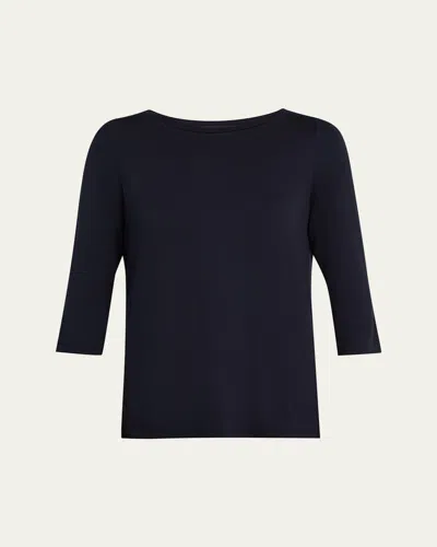 Majestic Soft Touch 3/4-sleeve Pleat Back Crewneck Tee In Blue