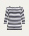 Majestic Soft Touch Boatneck Striped Jersey T-shirt In Marine