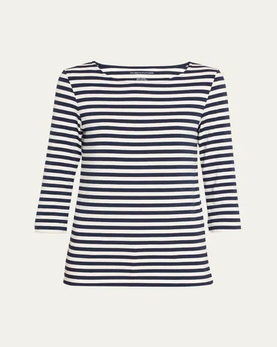 Majestic Soft Touch Boatneck Striped Jersey T-shirt In Marine