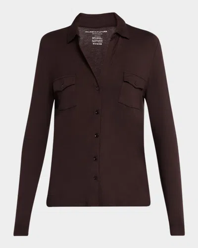 Majestic Soft Touch Button-down Shirt With Pockets In 628 Coffee