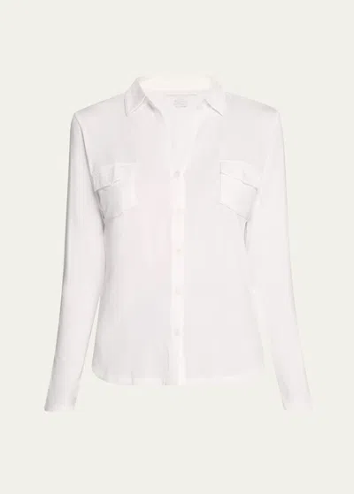 Majestic Soft Touch Button-down Shirt With Pockets In Blanc
