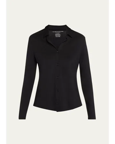 Majestic Soft Touch Button-front Shirt In Black