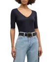 Majestic Soft Touch Elbow Sleeve V-neck In Marine In Blue