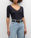 Majestic Soft Touch Elbow Sleeve V-neck In Marine In Marine