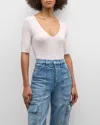Majestic Soft Touch Elbow-sleeve V-neck Tee In Petale