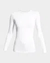Majestic Soft Touch Flat-edge Long-sleeve Crewneck Top In White