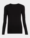 Majestic Soft Touch Flat-edge Long-sleeve Crewneck Top In Black