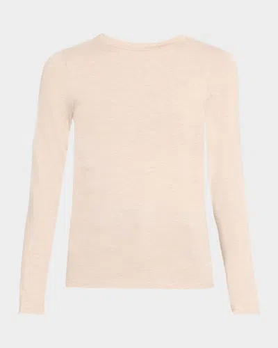 Majestic Soft Touch Flat-edge Long-sleeve Crewneck Top In Neutral