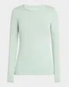 Majestic Soft Touch Flat-edge Long-sleeve Crewneck Top In Azur