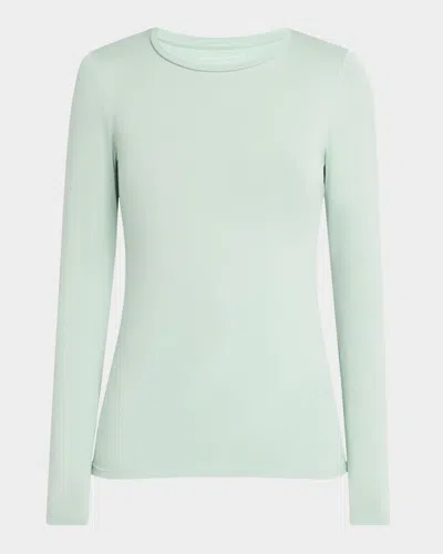Majestic Soft Touch Flat-edge Long-sleeve Crewneck Top In Azur
