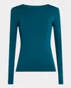Majestic Soft Touch Flat-edge Long-sleeve Crewneck Top In Bleu