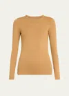 Majestic Soft Touch Flat-edge Long-sleeve Crewneck Top In Chamois