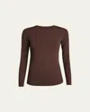 Majestic Soft Touch Flat-edge Long-sleeve Crewneck Top In Coffee