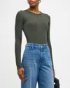 MAJESTIC SOFT TOUCH FLAT-EDGE LONG-SLEEVE CREWNECK TOP