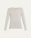 Majestic Soft Touch Flat-edge Long-sleeve Crewneck Top In Gray
