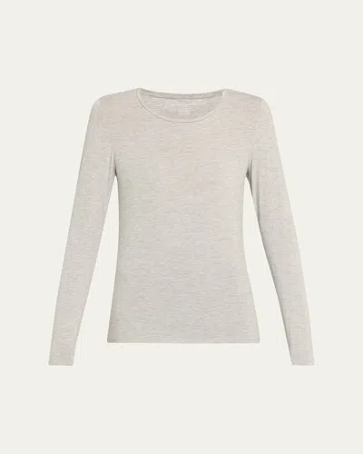 Majestic Soft Touch Flat-edge Long-sleeve Crewneck Top In Gray