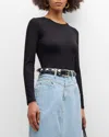 Majestic Soft Touch Flat-edge Long-sleeve Crewneck Top In Noir