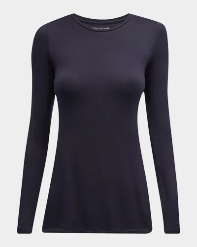 MAJESTIC SOFT TOUCH FLAT-EDGE LONG-SLEEVE CREWNECK TOP