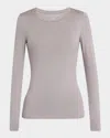Majestic Soft Touch Flat-edge Long-sleeve Crewneck Top In Plume